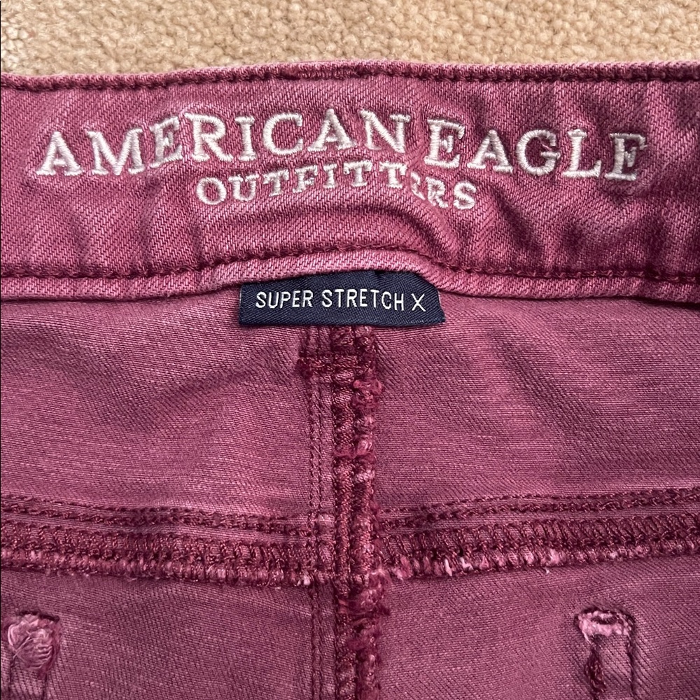 American Eagle Burgundy Super Low Jegging  Jeans, Sz 14 - Picture 3 of 6